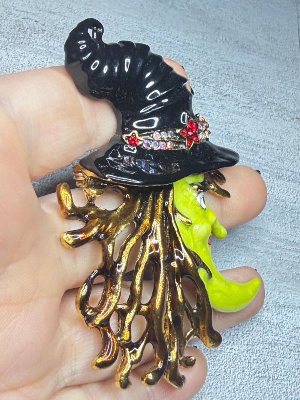 Kirks Folly Witch Moon Brooch Hand Painted Enamel Vintage - Picture 4 of 9